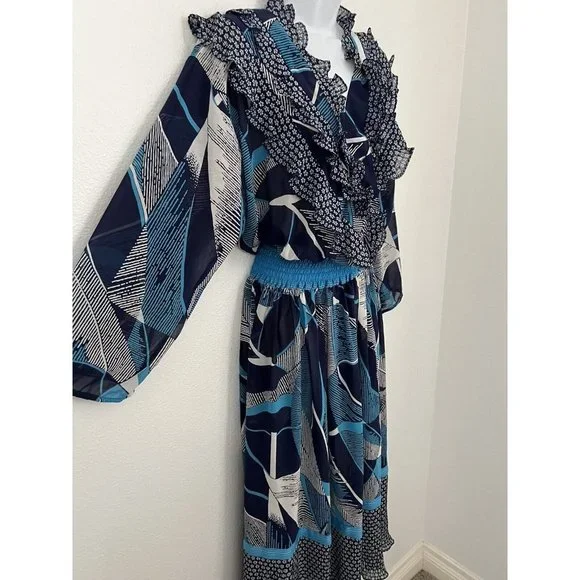 Vintage Lachine 80s Dress Boho Floral Patchwork Faux Wrap Maxi MIDI Dres… - Picture 2 of 5